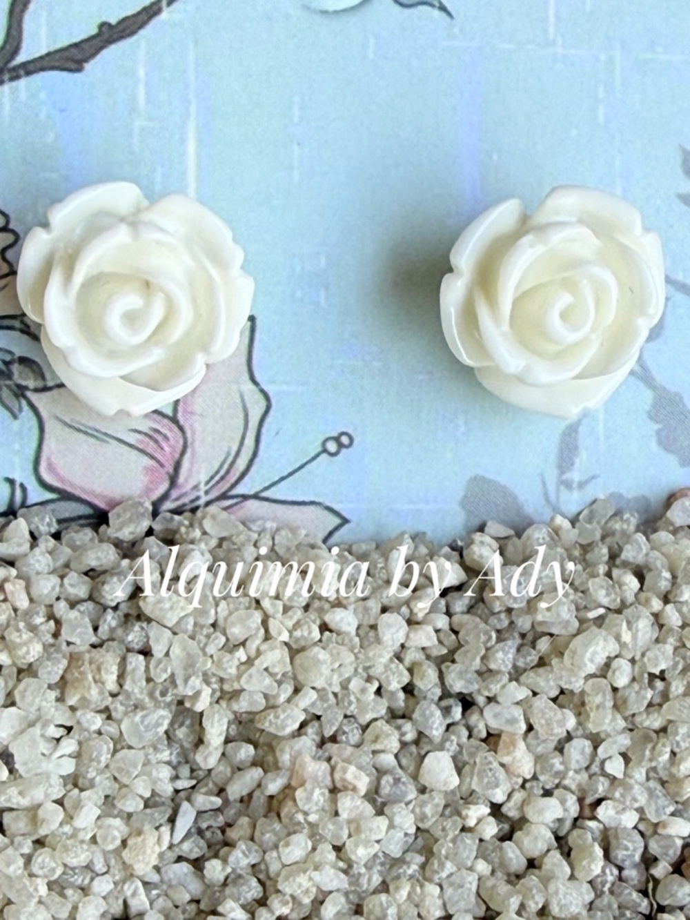 Alquimia Cream Rose Flower Stud Earrings
